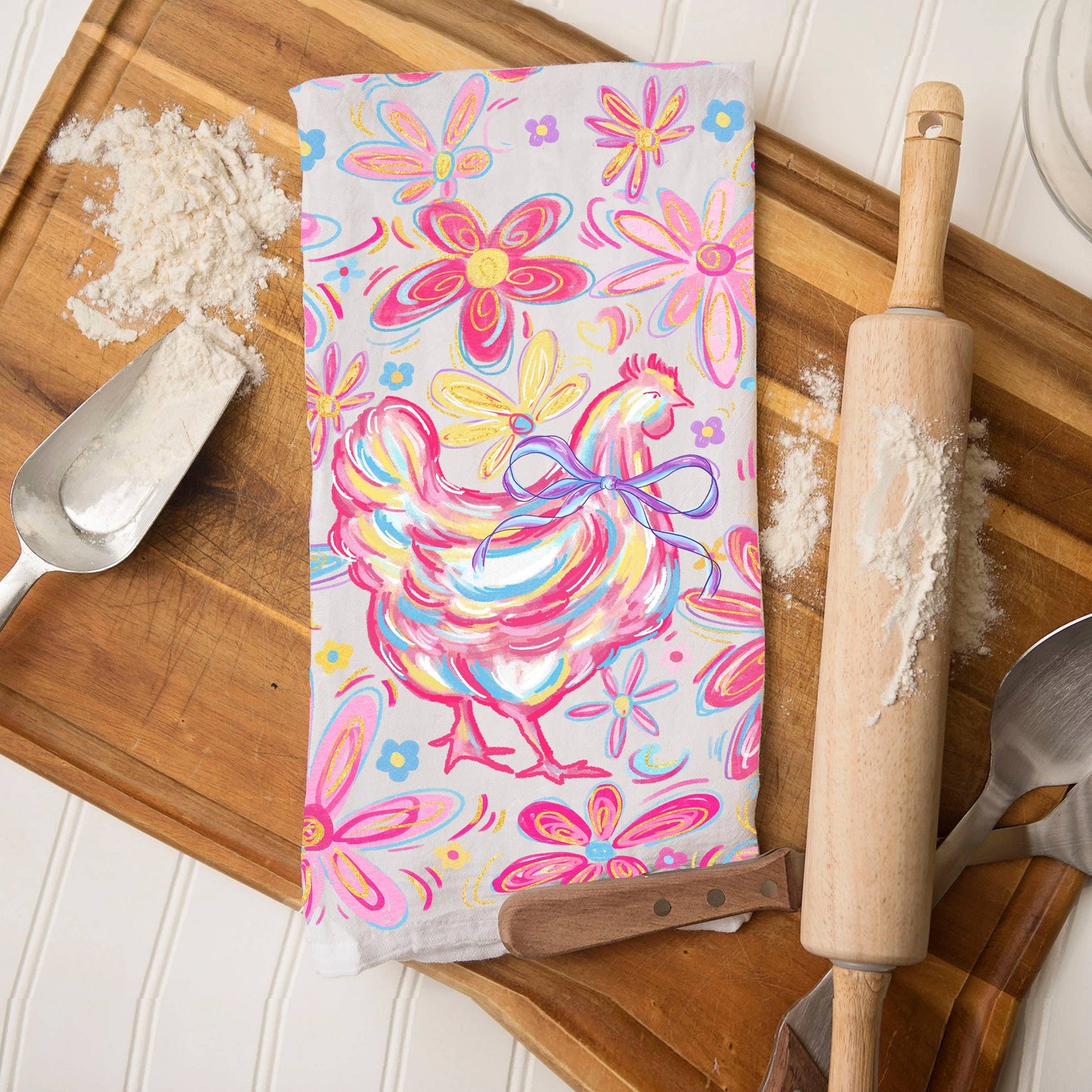 Bubblegum & Bow Pink Easter Bunny & Spring Kitchen Towels