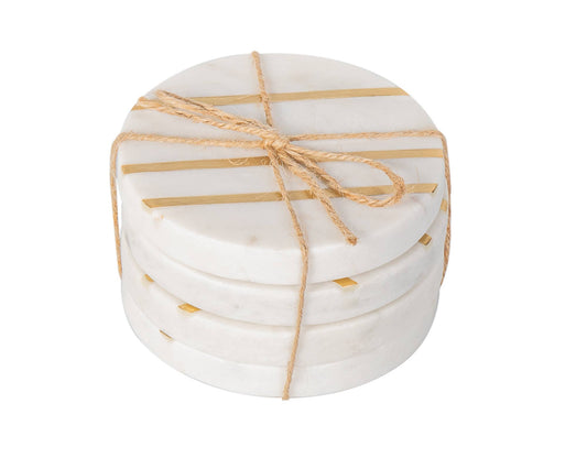 Round Marble Coasters with Inlay -Set of 4