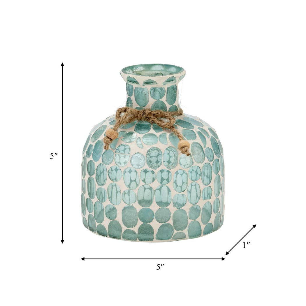 Glass Mosaic Textured Round Accents Vase - Blue, 6 in.
