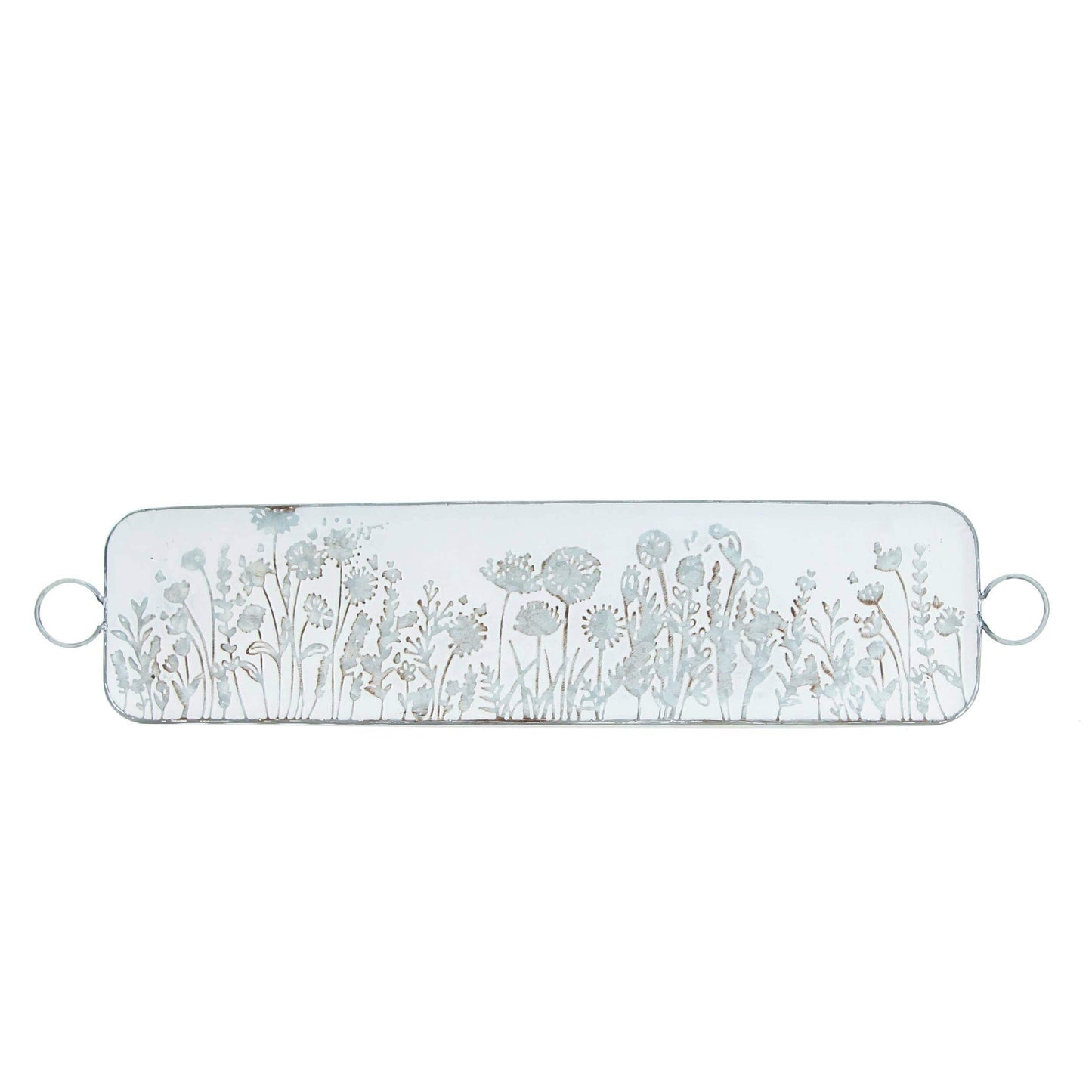 VIP Metal 33 in. Silver Wildflowers Tray w/ Loop Handles