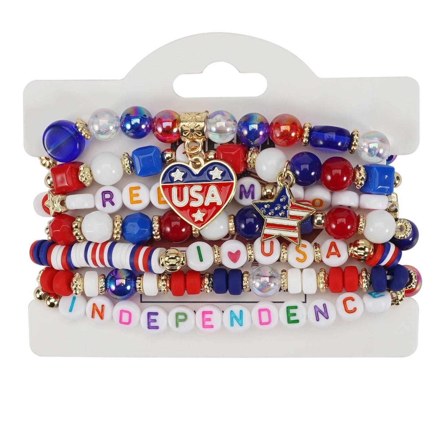 4th of July Patriotic Stackable Beaded Bracelet Set
