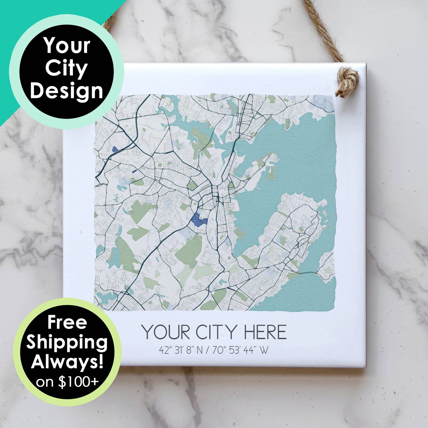 Custom Map Tile Wall Sign - Mini Square - Custom Order