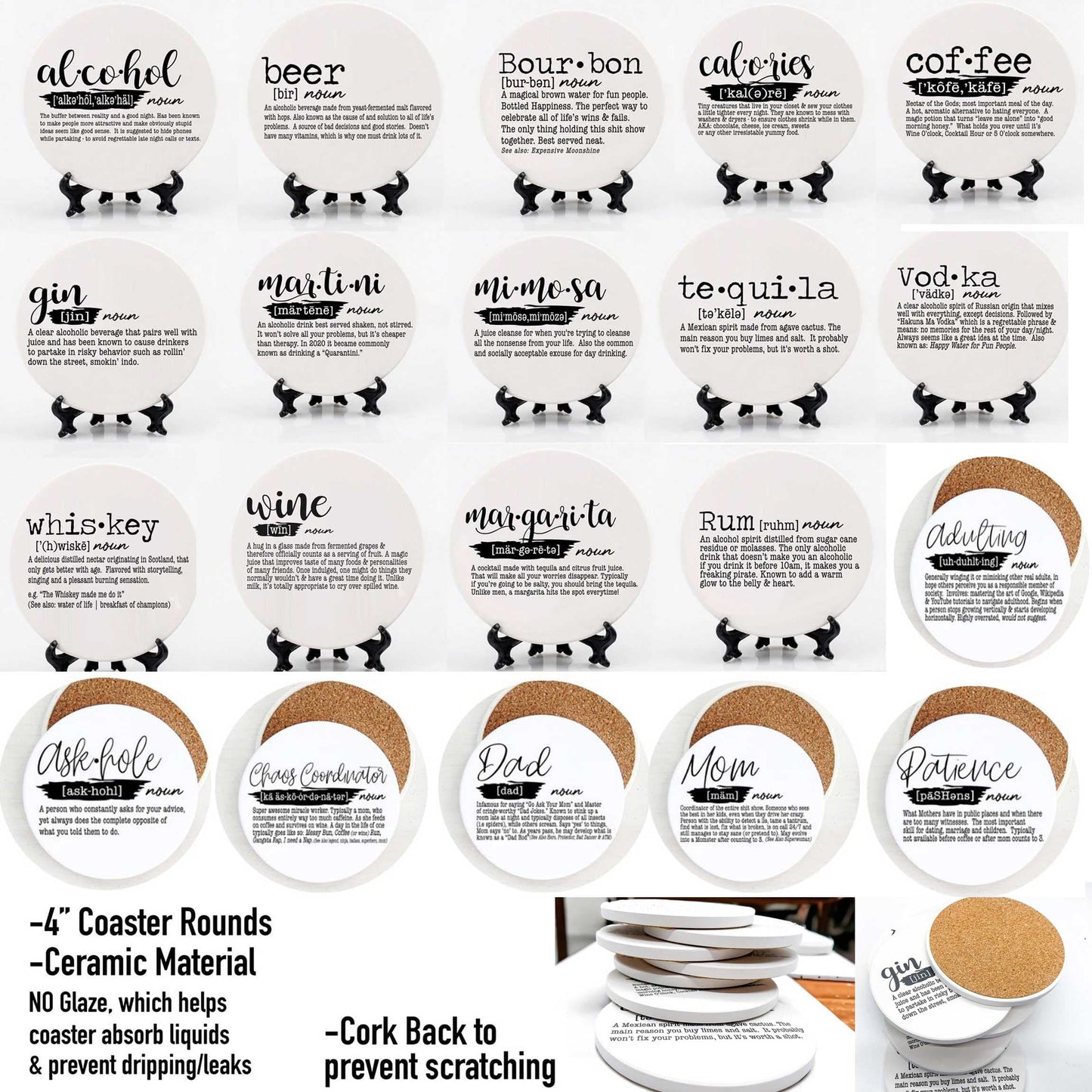Funny Coaster Gift Sets, Humor Drink Dictionary Definitions