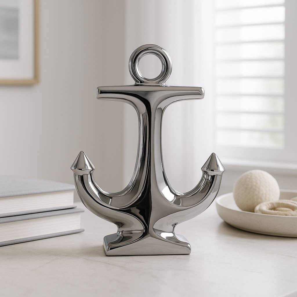 Silver 10 in. Ceramic Novelty Solid Coastal Sculpture
