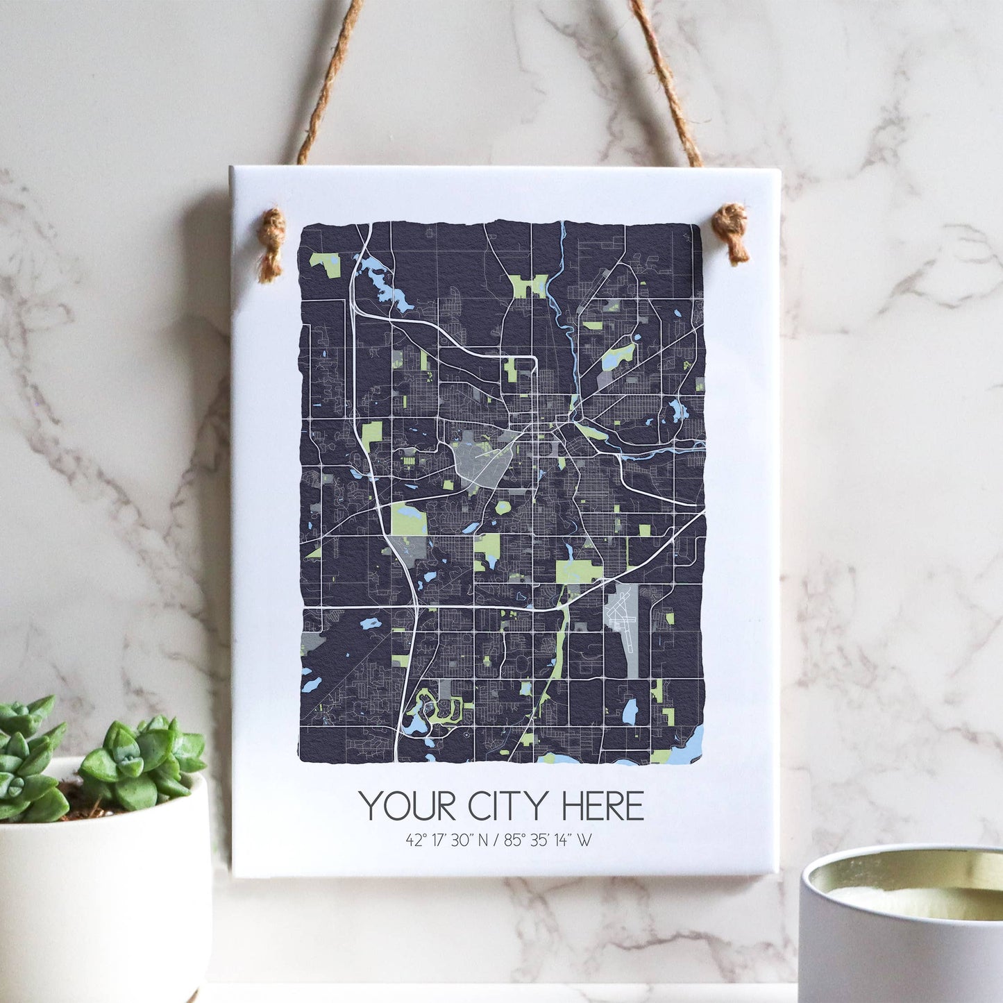 Watercolor City Map Tile Sign - Rectangle - Custom Order