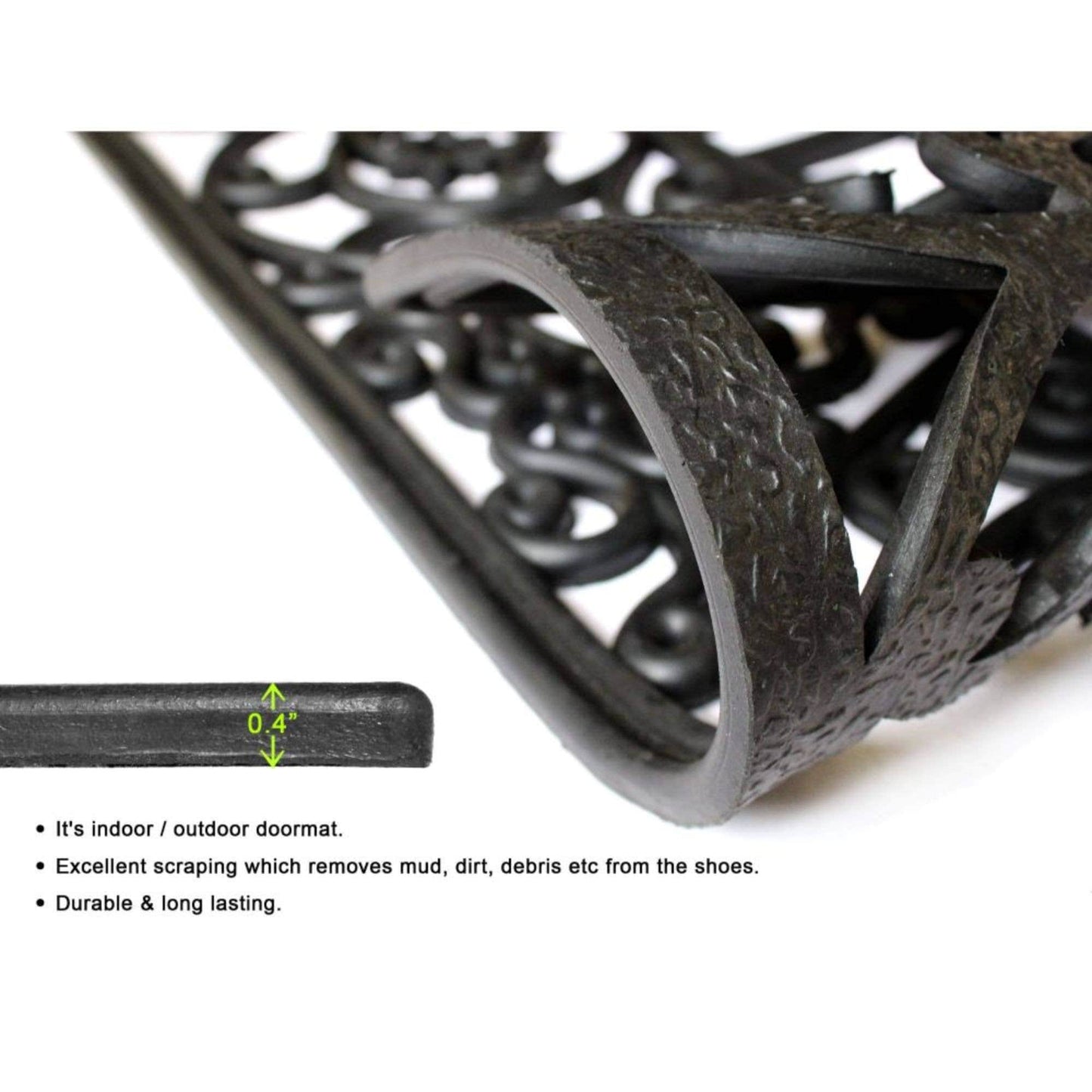 Moulded Scroll Welcome Rubber Doormat, 18" x 30"