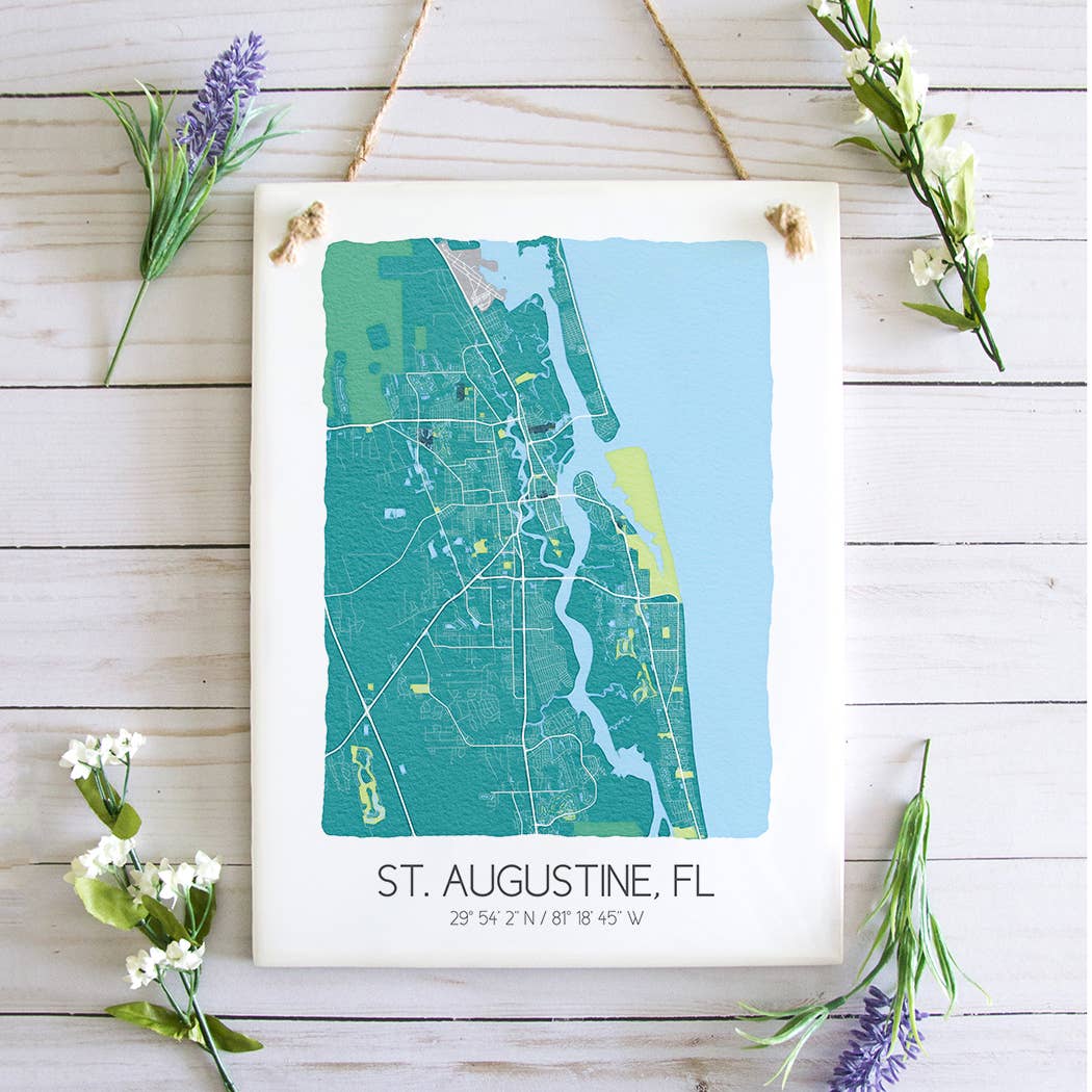 St. Augustine Florida Map Art Tile - Ceramic Tile Wall Sign