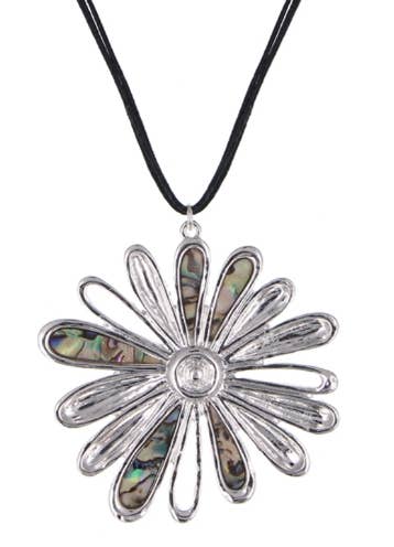 FR5701 Abalone Blossom Daisy Flower Metal Pendent Necklace