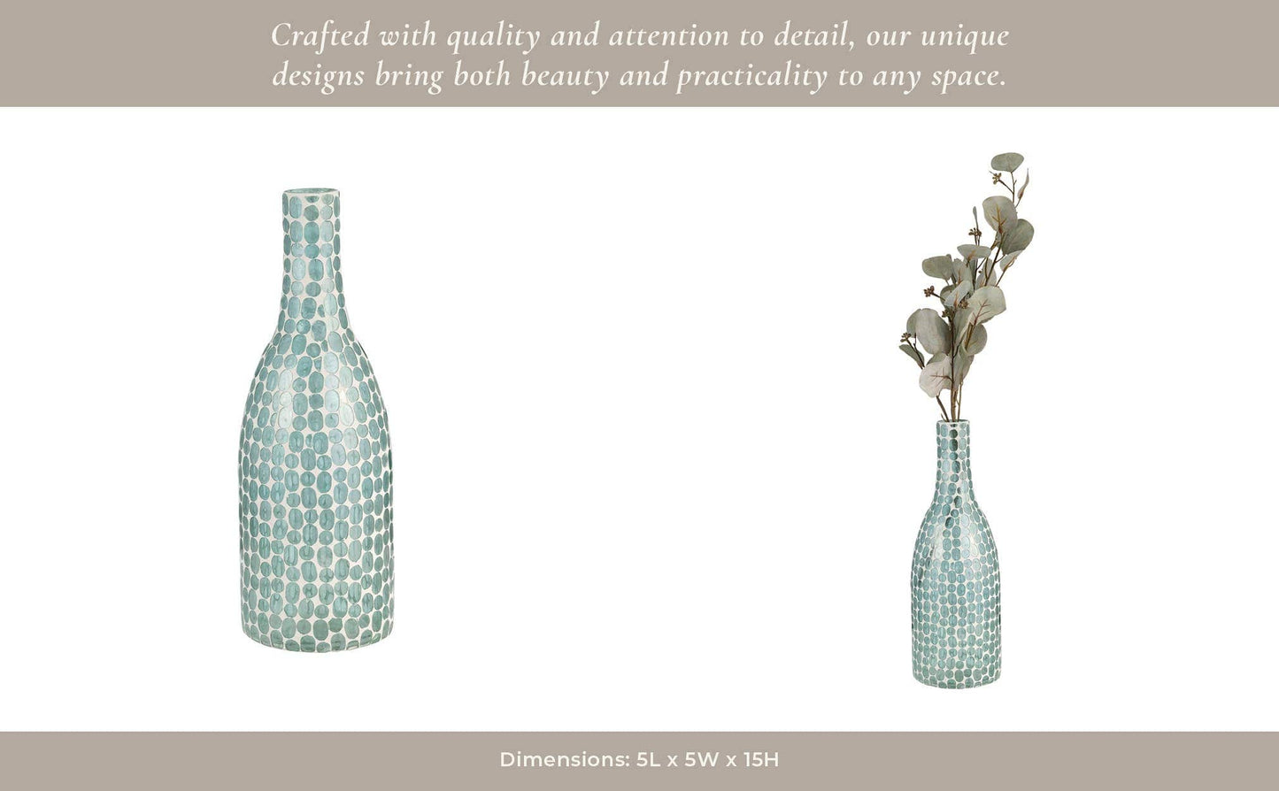 Glass Mosaic Pattern Narrow Neck Vase - Blue, 15 in.