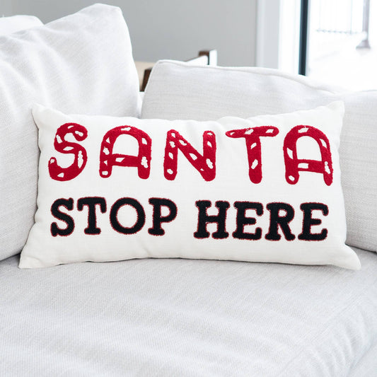 Christmas 12"x22" Santa Stop Here Embroidered Lumbar Pillow