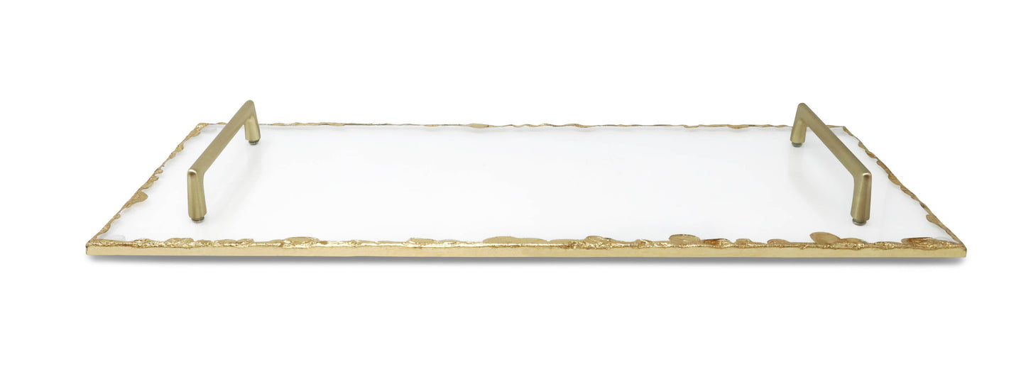 Glass Tray with Gold Rim and Handles - M