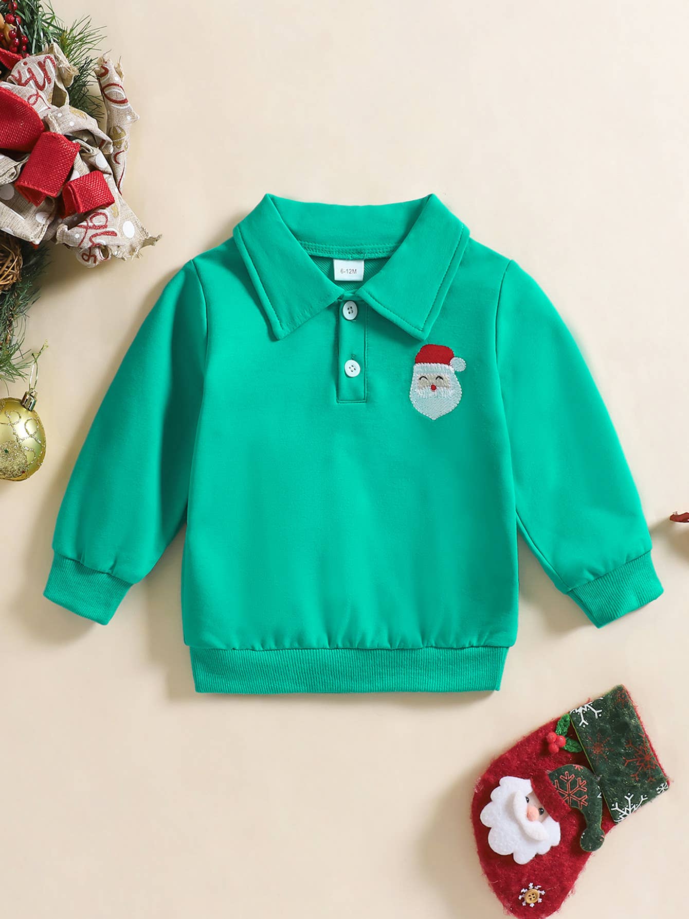 Santa Embroidered Red Polo Sweatshirt (Non PatPat)