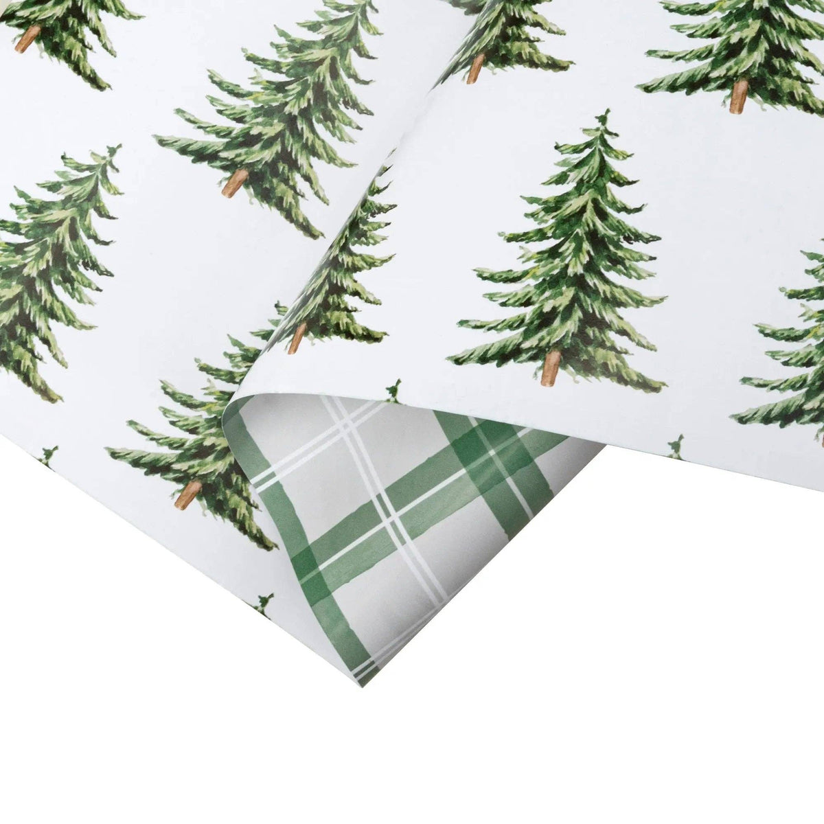 30" x 10' Holiday Reversible Wrapping Paper | All-over Trees and Green/White Plaid