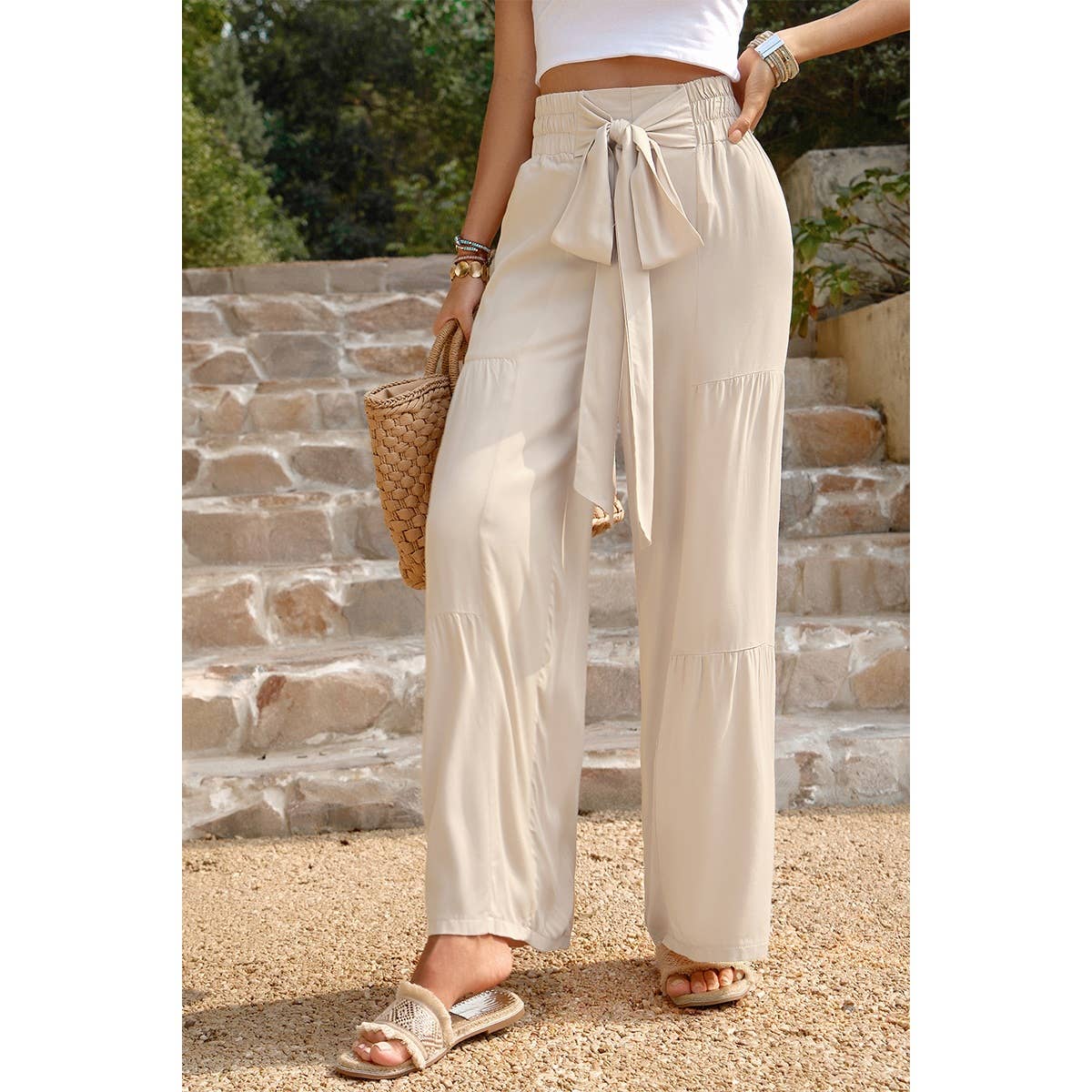 High Waist Knot Elastic Solid Pant