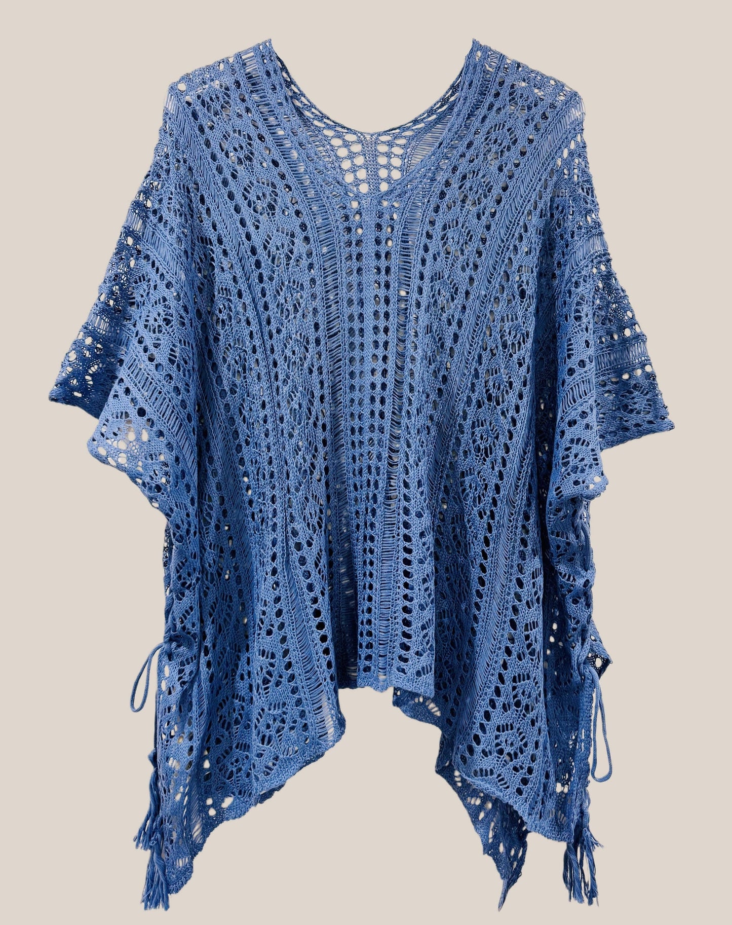 JC063308 Sided-Tassel Detailed Crochet Tunic