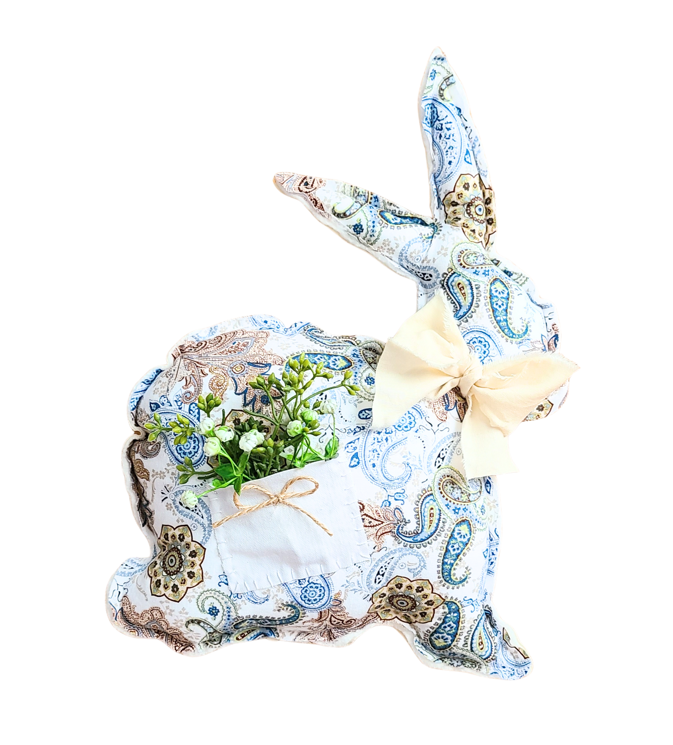 Seamed Floral Bunny Rabbit w/Pocket Flowers Decor