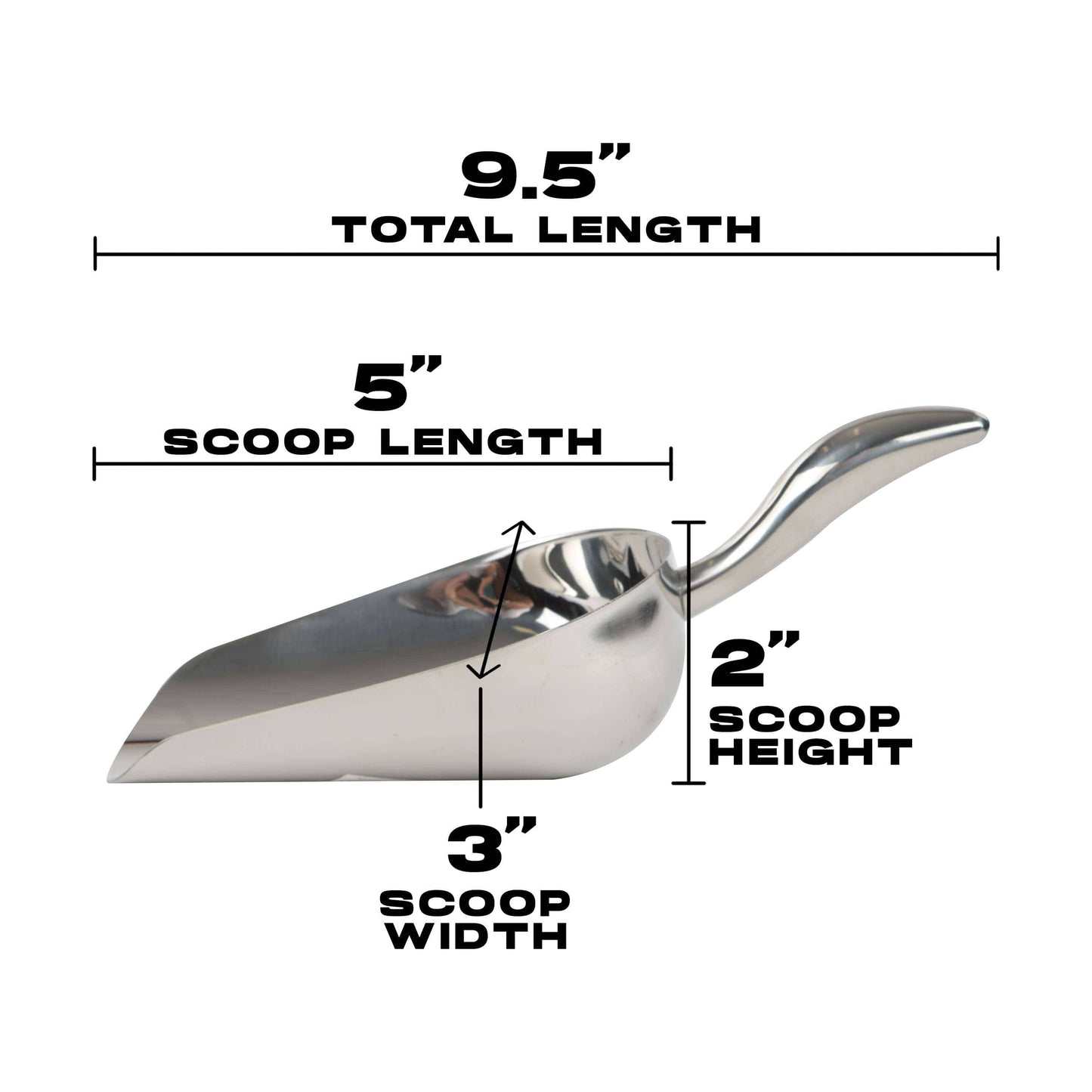 Stainless Steel Utility Ice Scoop -  9.5 Inches