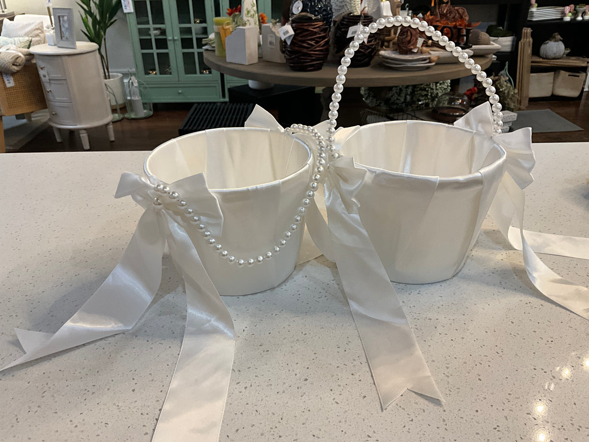 Silk & Pearl Flower Girl Basket