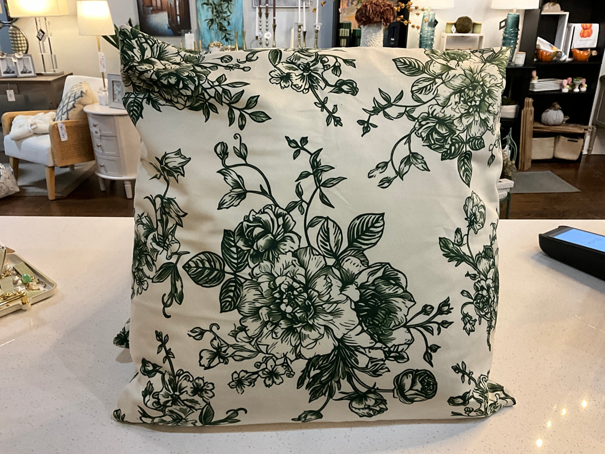 Green & Cream Floral Pillow