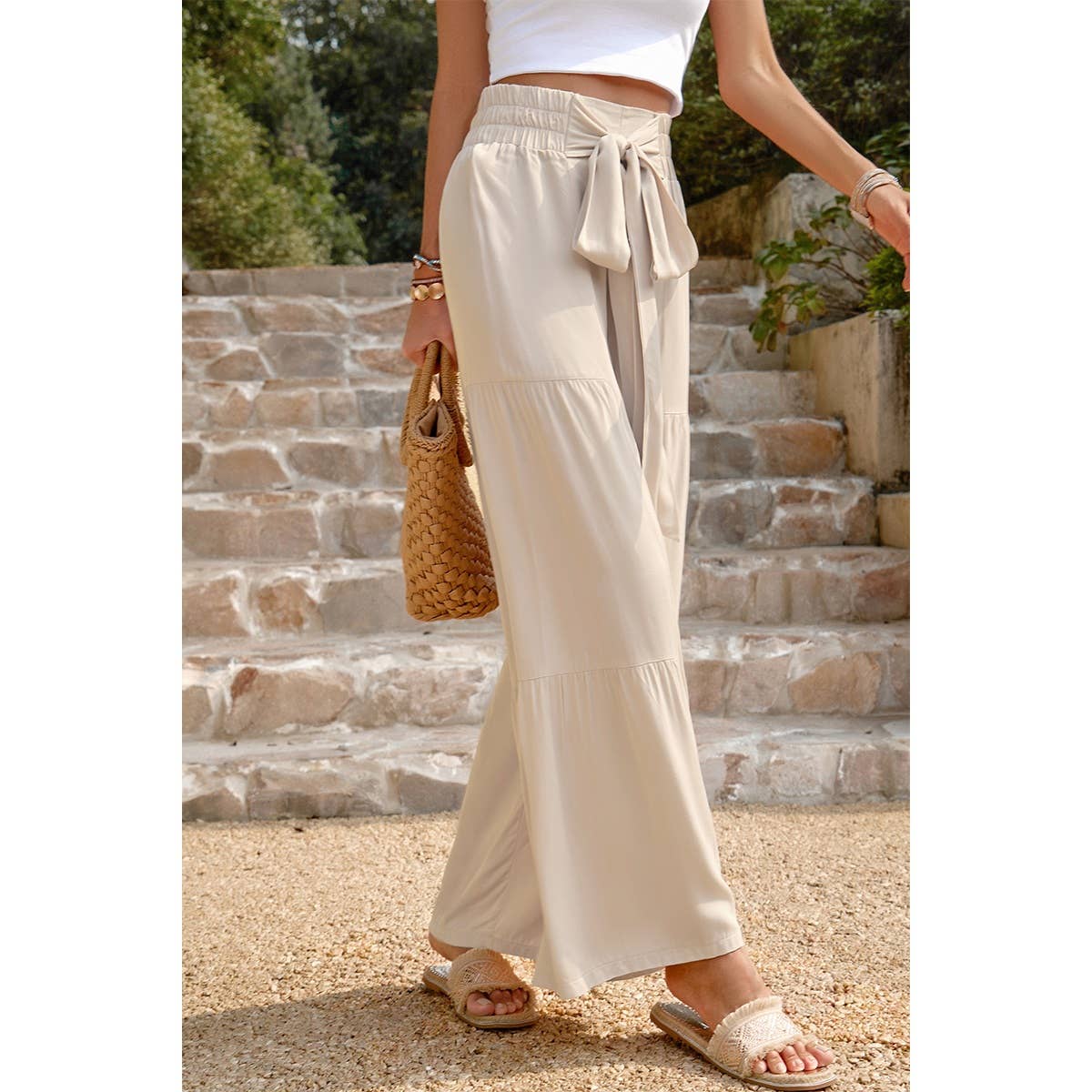 High Waist Knot Elastic Solid Pant