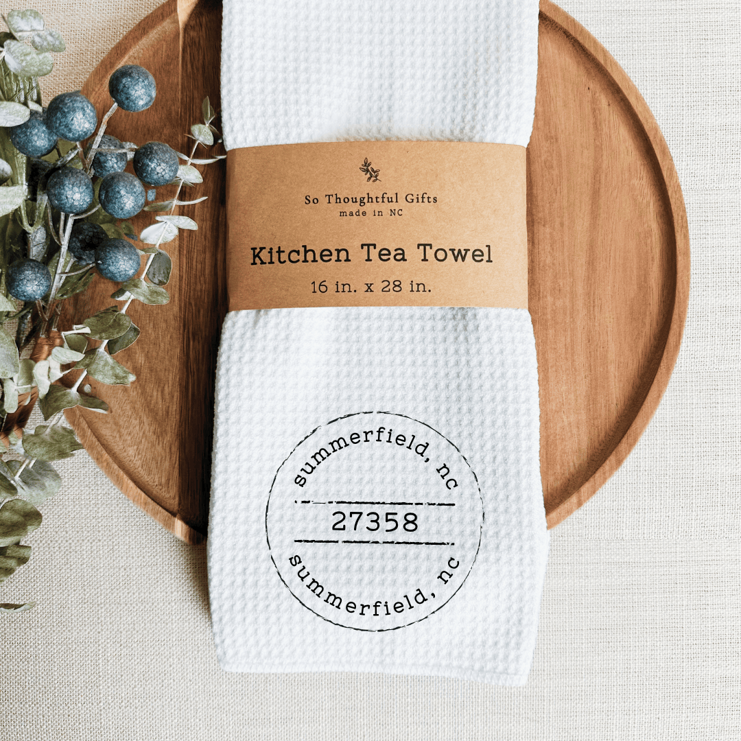 Custom Vintage Stamp Location Dish Towel | Kitchen Towel