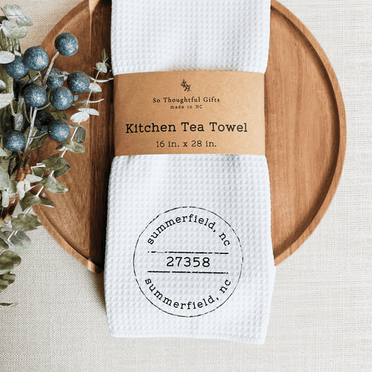Custom Vintage Stamp Location Dish Towel | Kitchen Towel
