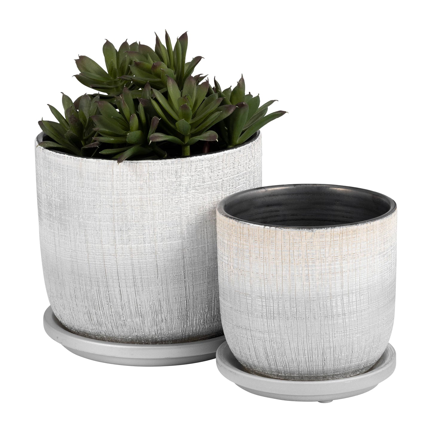Planters Set of 2 - Silver Ceramic Textured Saucer, 5/6 in.