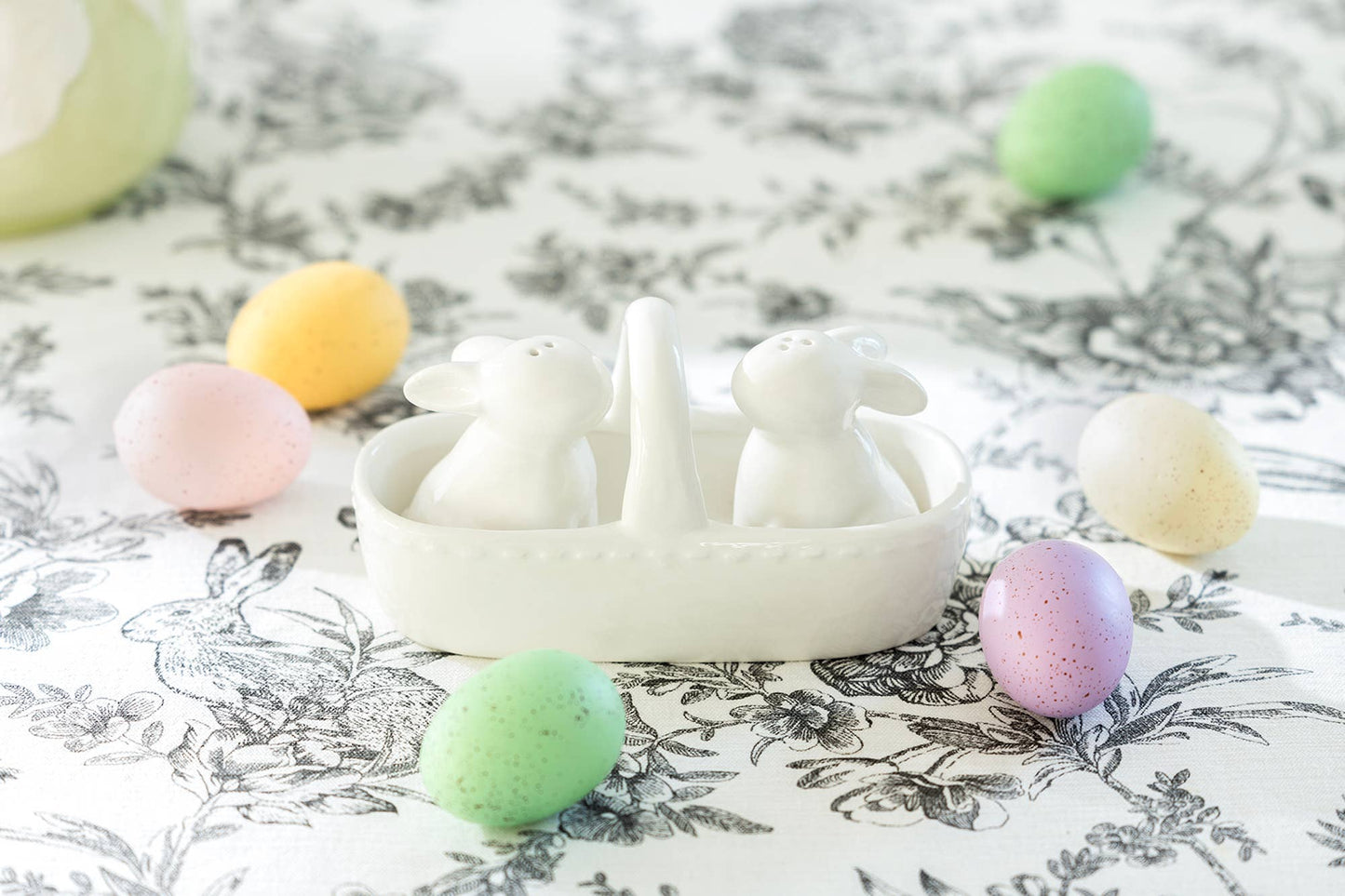 Easter Bunny Basket Ceramic Salt and Pepper Shaker Set