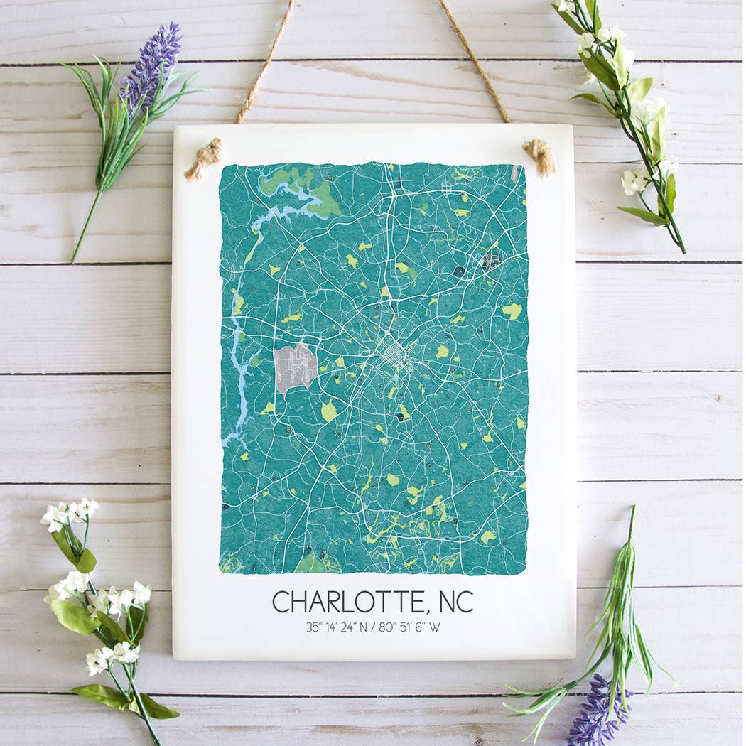 Charlotte North Carolina Map Art Tile - Ceramic Tile Sign