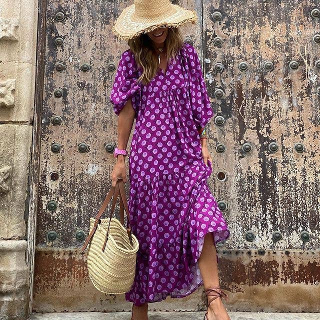 Geometric Abstract Collage Puff Sleeve Dress