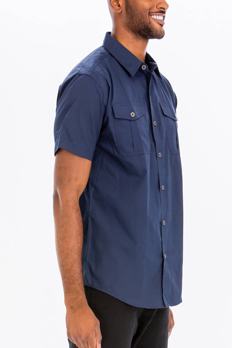 Dual Chest Pocket Short Sleeve Button Down Shirt