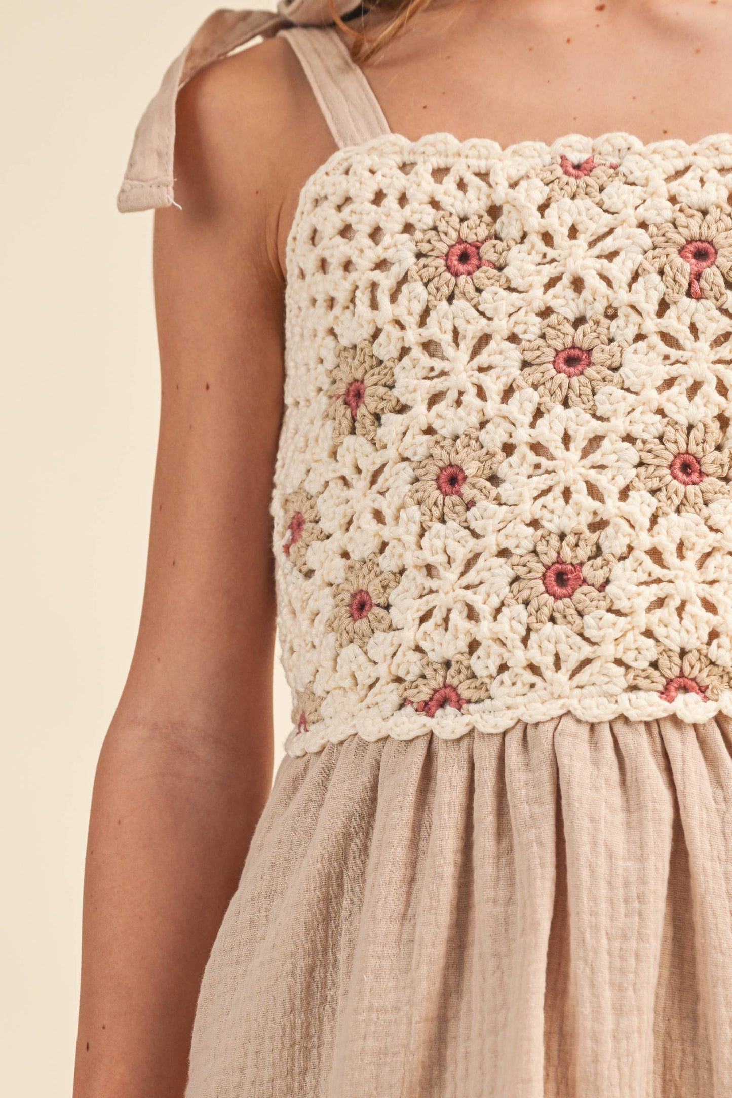 TWEEN KIDS GIRLS CROCHET TIE SHOULDER MINI DRESS (7-12)