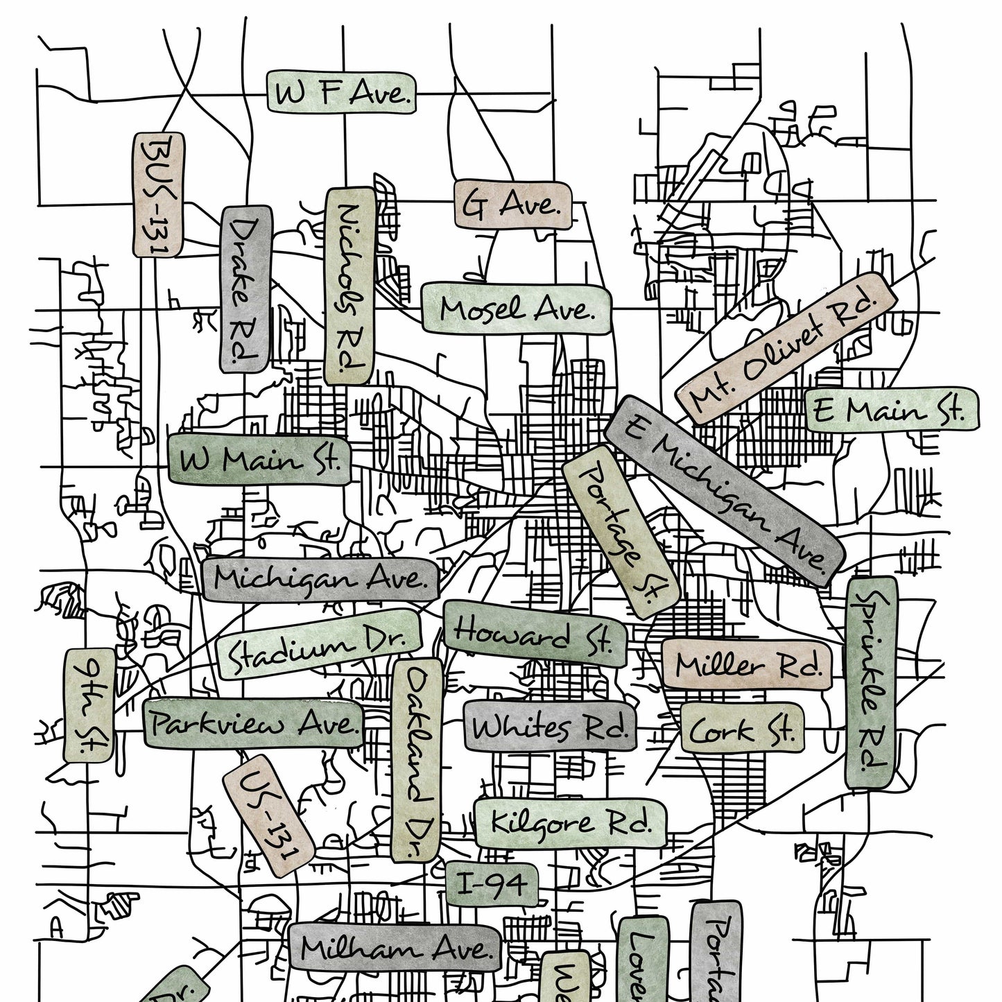 City Street Map Tile Sign - Rectangle - Custom Order