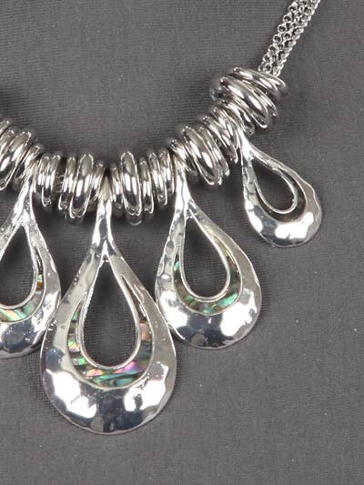 FR2495 Abalone Hammered Graduating Necklace Set