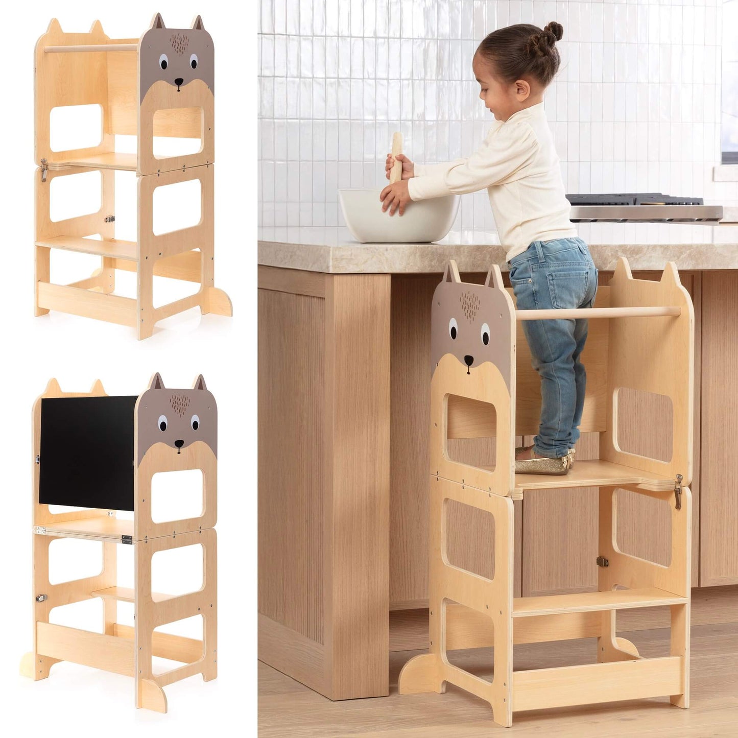 Convertible Montessori Toddler Tower 4-in-1 Step Stool, Desk