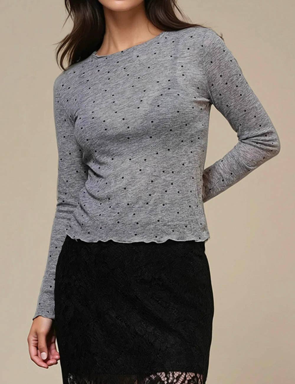 Ladies Dot Print See Sheer Layring Top SKT50744
