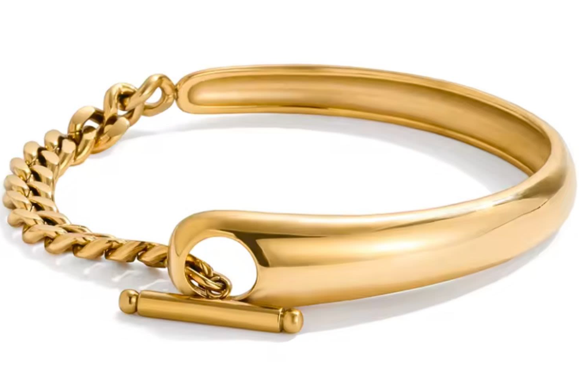 Double Cuff & Cuban Toggle Bracelet 14K Gold PVD Waterproof