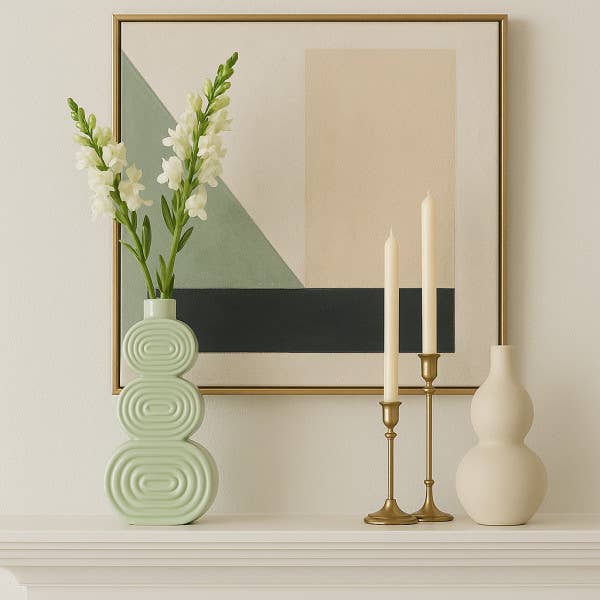 Ceramic Creative Stacked Circles Floral Vase - Green, 12 in.
