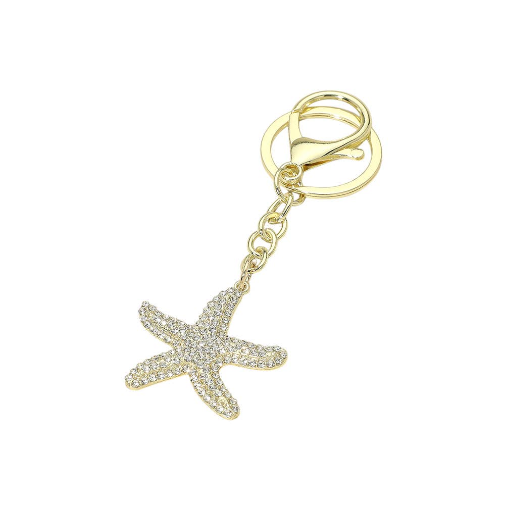 12PCS - Rhinestone Pave Starfish Bag Charm Keychains