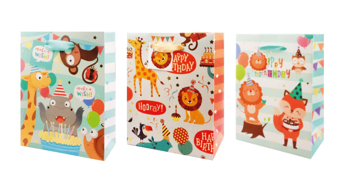 Kids Happy Birthday Gift Bags – Foil Accents, 3 Designs