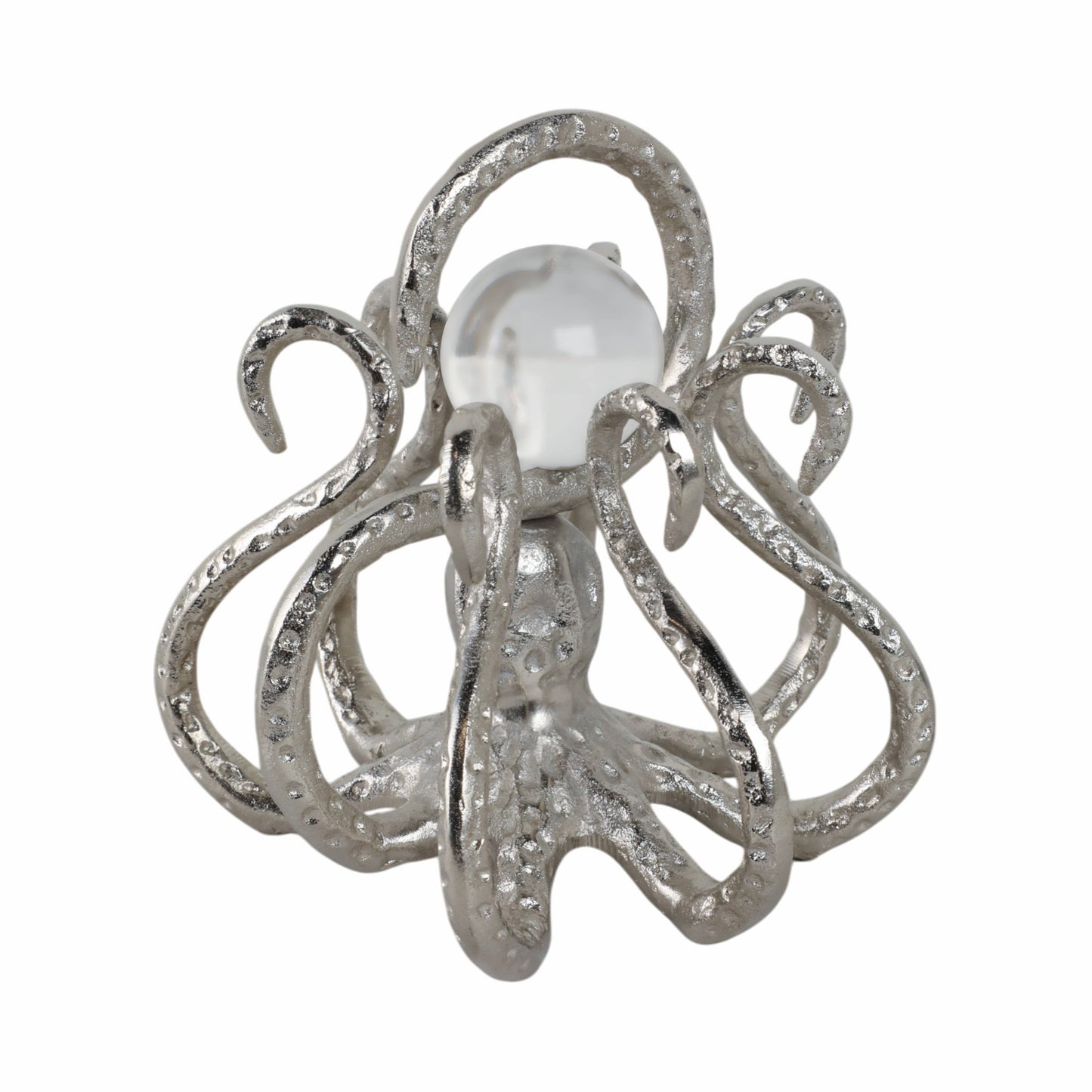 Figurine - Silver Metal Octopus with Acrylic Ball, 8 in.