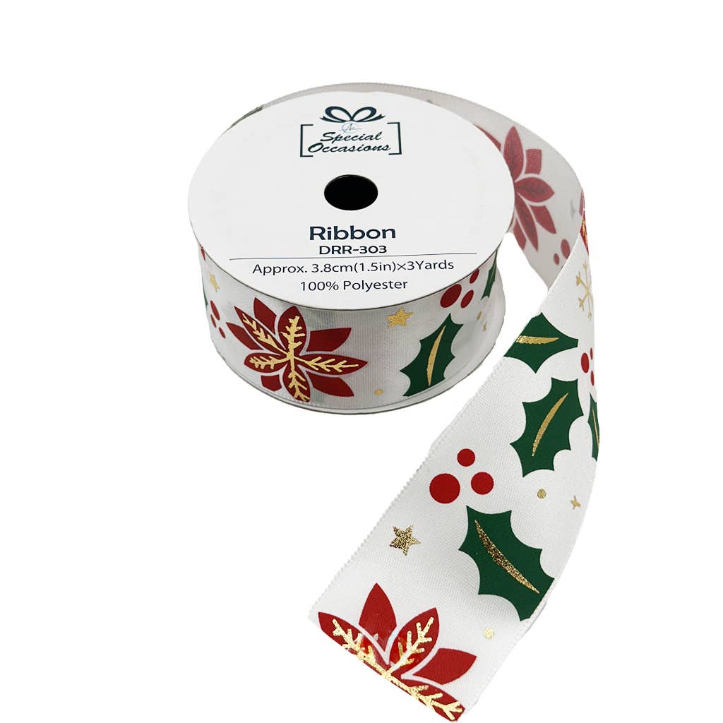 Ribbon Roll-Christmas Designs, 12Rolls/PDQ, 1"x3Yards/Roll