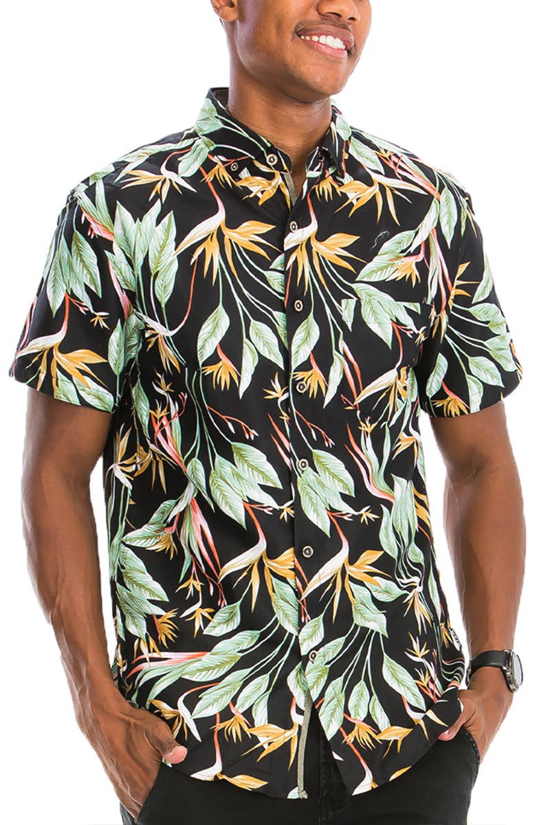 WS7024 Polyester Hawaiian Print Button Down Short Sleeve