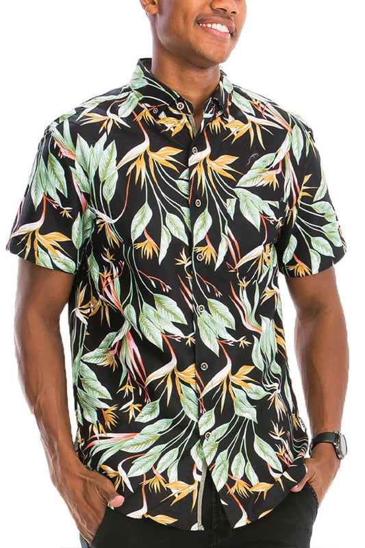 WS7024 Polyester Hawaiian Print Button Down Short Sleeve