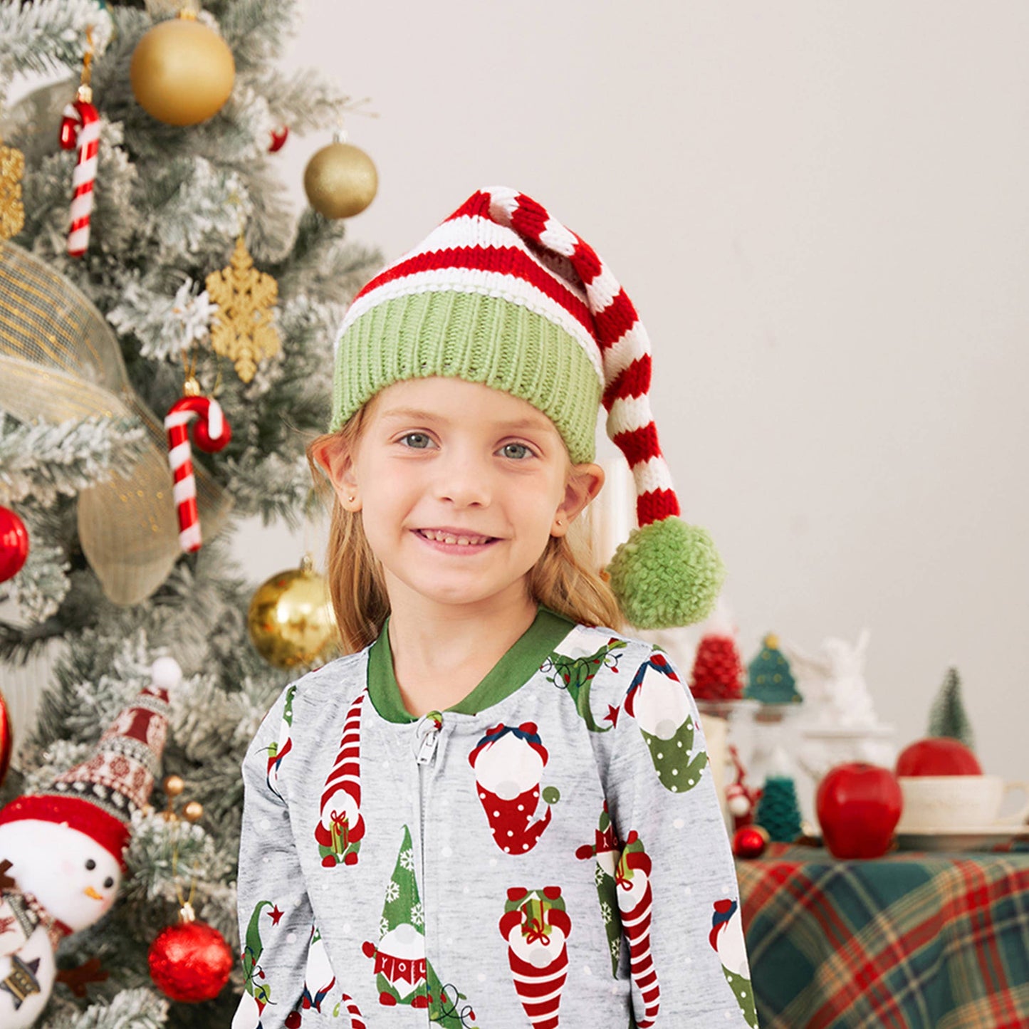 Christmas Family Crochet Red & Green Striped Knit Hat
