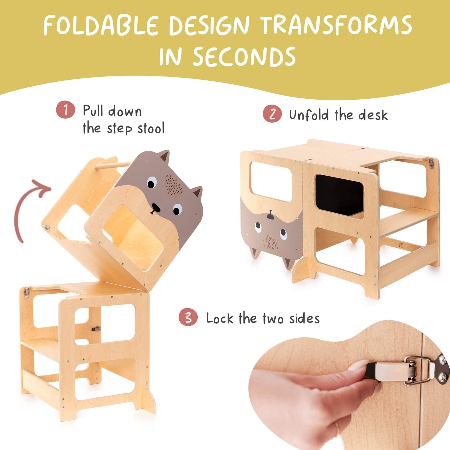 Convertible Montessori Toddler Tower 4-in-1 Step Stool, Desk