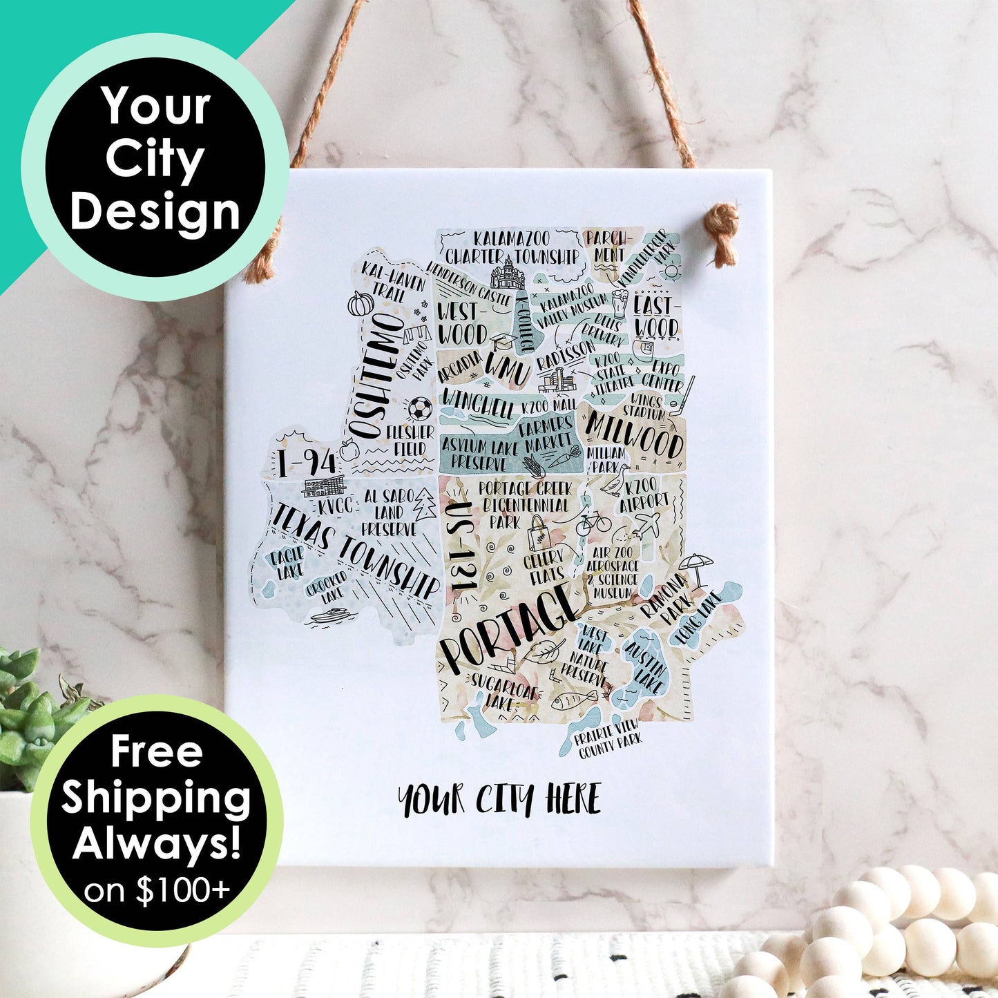 Hand Drawn Map Tile Sign -