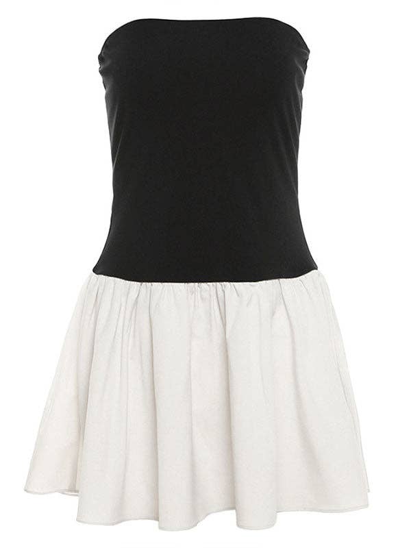 Contrast Sleeveless Pleated Mini Dress