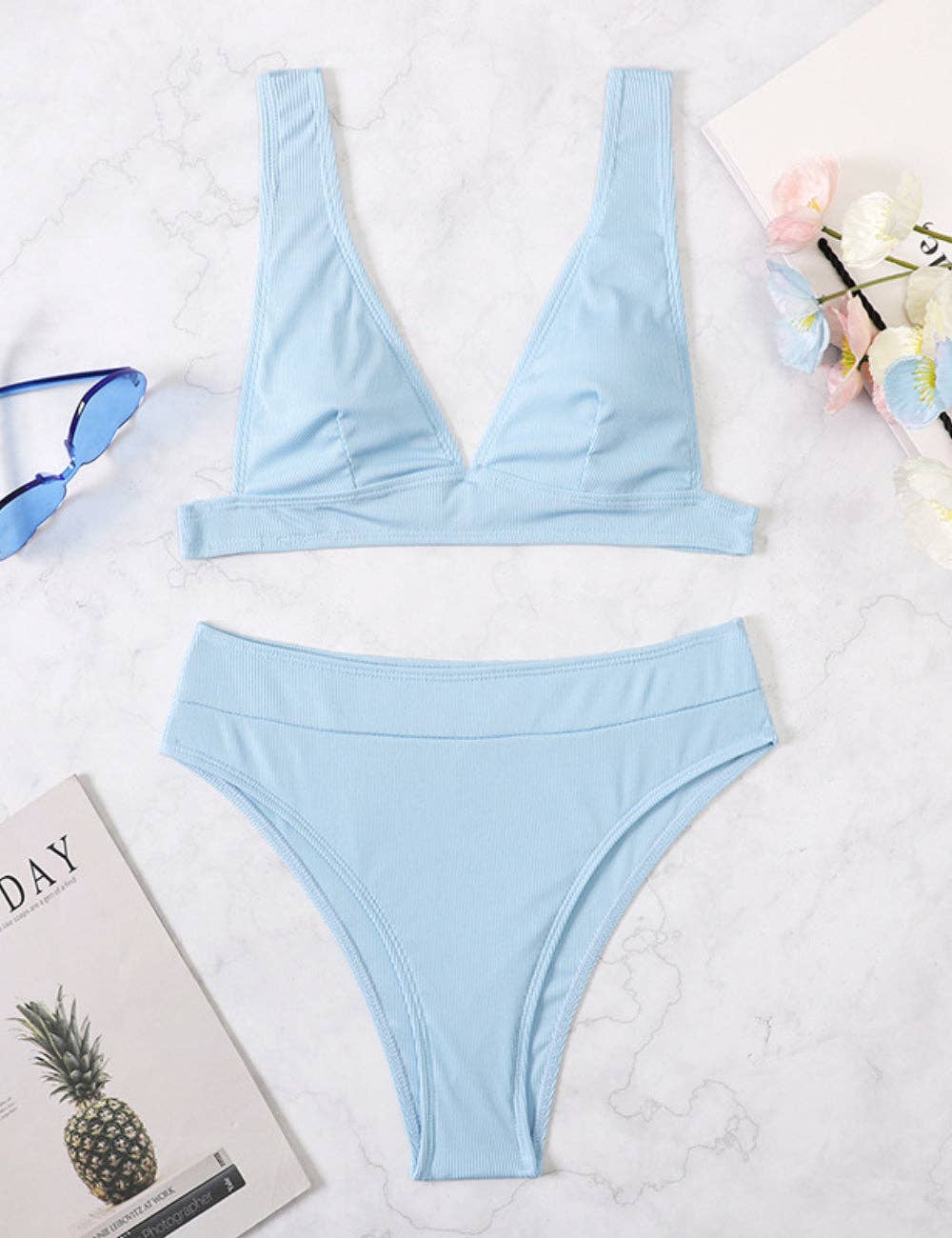Ladies Triangle V-Neck 2PCS Bikini Set Swimsuit