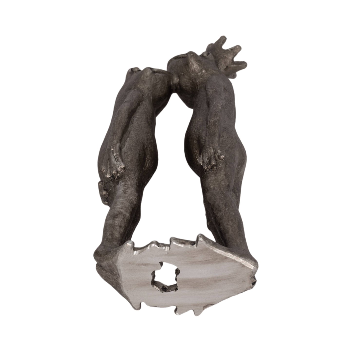 Resin Whimsical Kissing Frogs Figurine - Silver, 9 in.